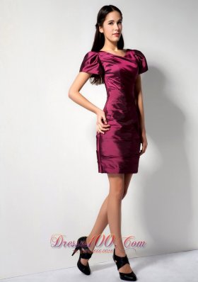 Burgundy V-neck Short Sleeves Bridesmaid Dress Mini