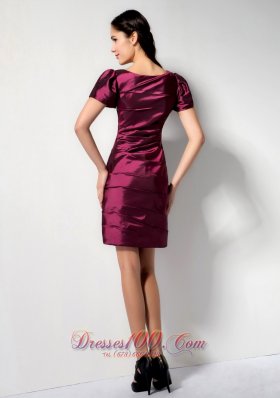 Burgundy V-neck Short Sleeves Bridesmaid Dress Mini