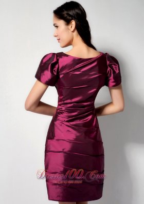 Burgundy V-neck Short Sleeves Bridesmaid Dress Mini