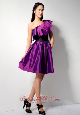 Flounced Hemline Asym One shoulder Bridesmaid Dress