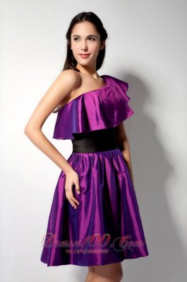 Flounced Hemline Asym One shoulder Bridesmaid Dress