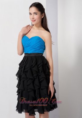 Sky Blue and Black Prom Cocktail Dress Pieces Ruffles