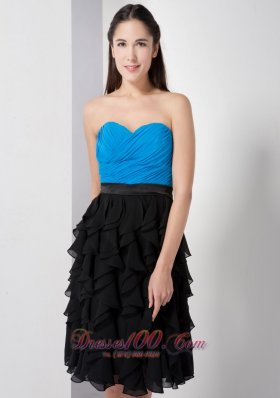 Sky Blue and Black Prom Cocktail Dress Pieces Ruffles