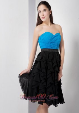 Sky Blue and Black Prom Cocktail Dress Pieces Ruffles