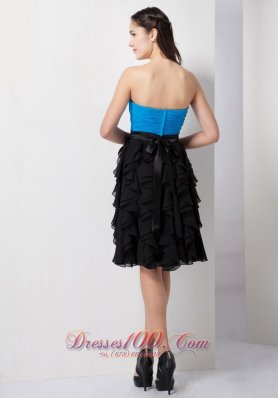 Sky Blue and Black Prom Cocktail Dress Pieces Ruffles