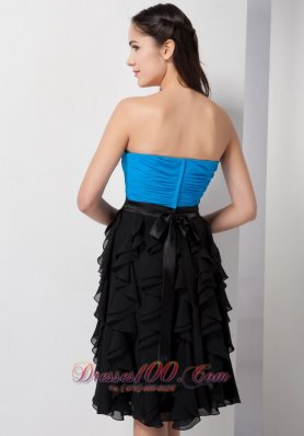 Sky Blue and Black Prom Cocktail Dress Pieces Ruffles