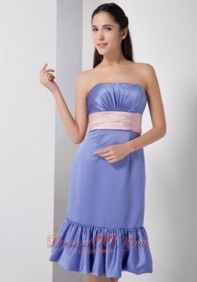 Lilac Column Bridesmaid Dress Belt Ruch Knee-length