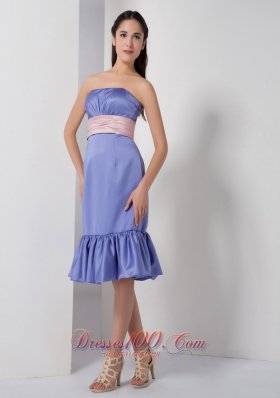 Lilac Column Bridesmaid Dress Belt Ruch Knee-length