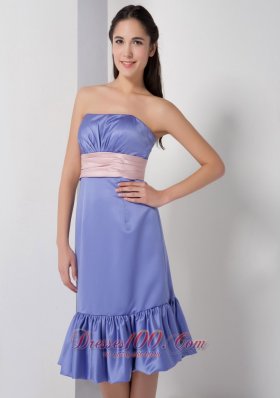 Lilac Column Bridesmaid Dress Belt Ruch Knee-length