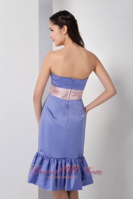 Lilac Column Bridesmaid Dress Belt Ruch Knee-length