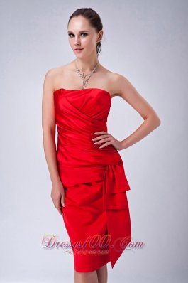 Red Sheath Bridesmaid Dress Ruch Knee-length