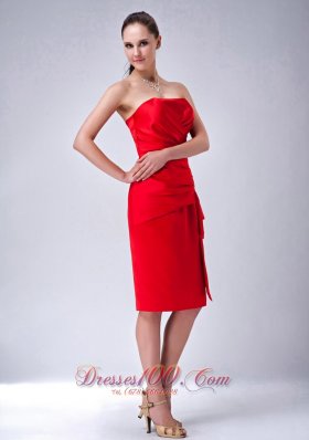 Red Sheath Bridesmaid Dress Ruch Knee-length