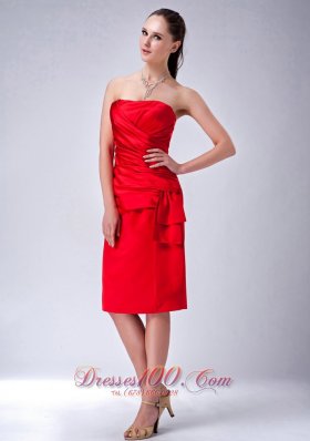 Red Sheath Bridesmaid Dress Ruch Knee-length