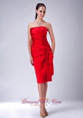 Red Sheath Bridesmaid Dress Ruch Knee-length