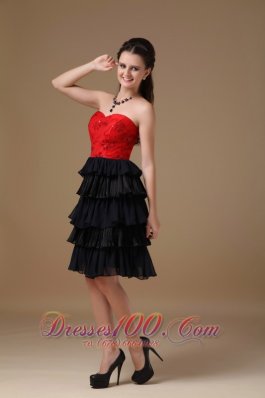 Red Taffeta and Black Chiffon Short Prom Dress