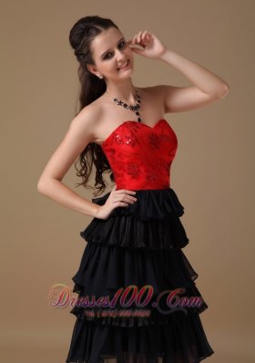 Red Taffeta and Black Chiffon Short Prom Dress