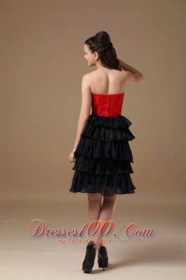 Red Taffeta and Black Chiffon Short Prom Dress