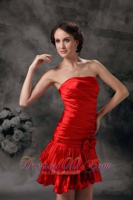 Red Column Cocktail Dress Bow Ruch Mini