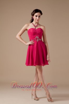 Hot Pink Empire Beading Mini Cocktail Dress