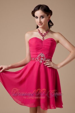 Hot Pink Empire Beading Mini Cocktail Dress