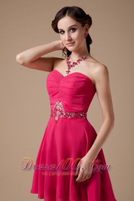 Hot Pink Empire Beading Mini Cocktail Dress