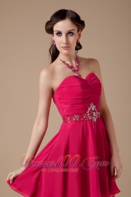 Hot Pink Empire Beading Mini Cocktail Dress