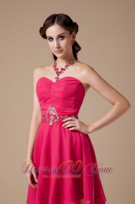 Hot Pink Empire Beading Mini Cocktail Dress