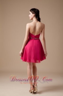 Hot Pink Empire Beading Mini Cocktail Dress