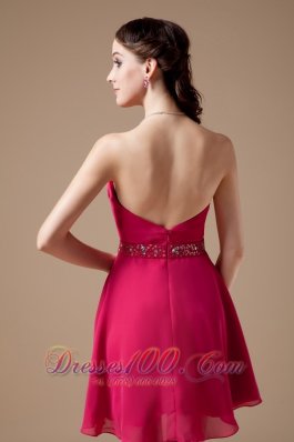 Hot Pink Empire Beading Mini Cocktail Dress