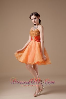 Orange Red Beaded Bodice A-line Prom Dress