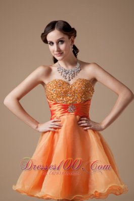 Orange Red Beaded Bodice A-line Prom Dress