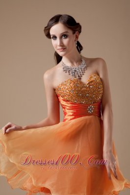 Orange Red Beaded Bodice A-line Prom Dress