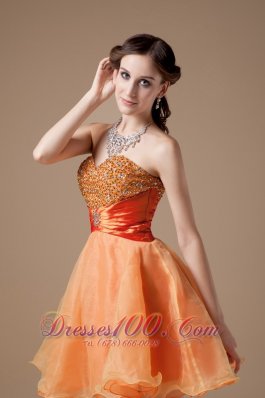 Orange Red Beaded Bodice A-line Prom Dress