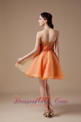 Orange Red Beaded Bodice A-line Prom Dress