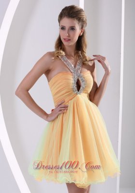 Beaded V Neck with Keyhole Colorful Prom Party Dress
