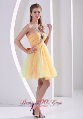 Beaded V Neck with Keyhole Colorful Prom Party Dress