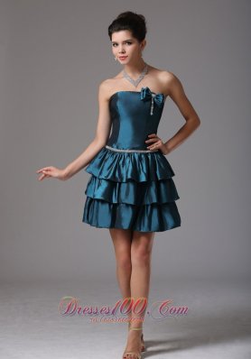 Ruffled Layeres Prom Cocktail Dress With Bow