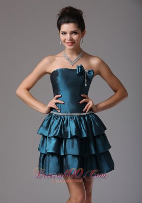 Ruffled Layeres Prom Cocktail Dress With Bow