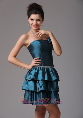 Ruffled Layeres Prom Cocktail Dress With Bow