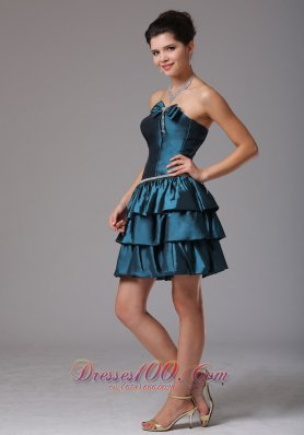 Ruffled Layeres Prom Cocktail Dress With Bow