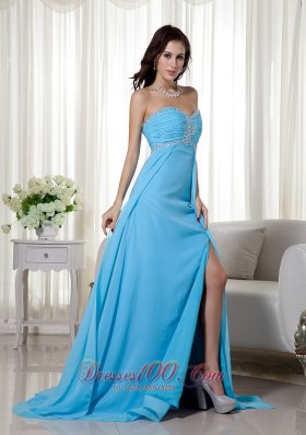 High Slit Empire Brush Beading Prom Celebrity Dress