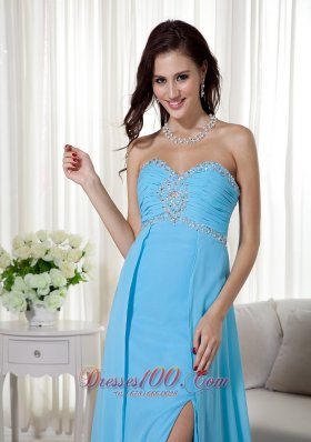 High Slit Empire Brush Beading Prom Celebrity Dress