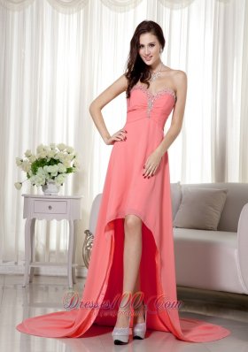 Empire High-low Prom / Celebrity Dress Beading Ruch