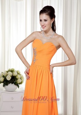 Orange Brush Beading Ruch Prom Celebrity Dress