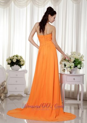 Orange Brush Beading Ruch Prom Celebrity Dress