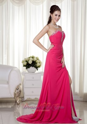 Sheath Sweetheart Brush Train Beading Prom Dress