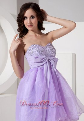 Princess Homecoming Dress Beading Mini Bow Lilac