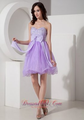 Princess Homecoming Dress Beading Mini Bow Lilac