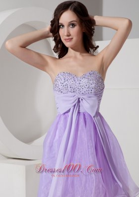 Princess Homecoming Dress Beading Mini Bow Lilac