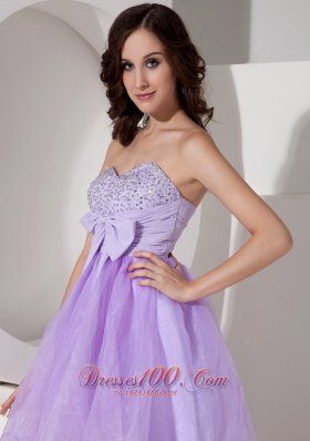 Princess Homecoming Dress Beading Mini Bow Lilac